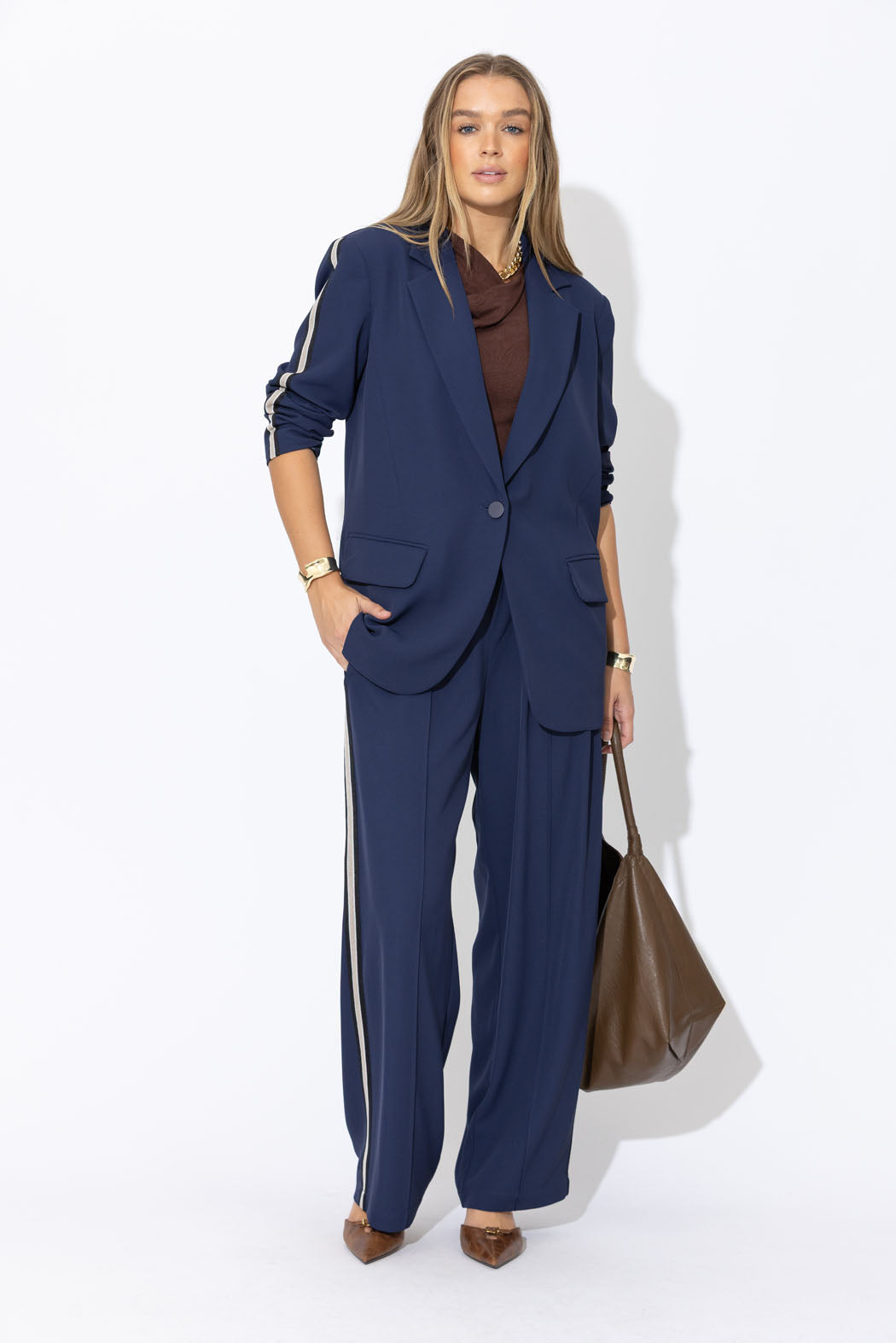 Navy Euro Stripe Boyfriend Blazer