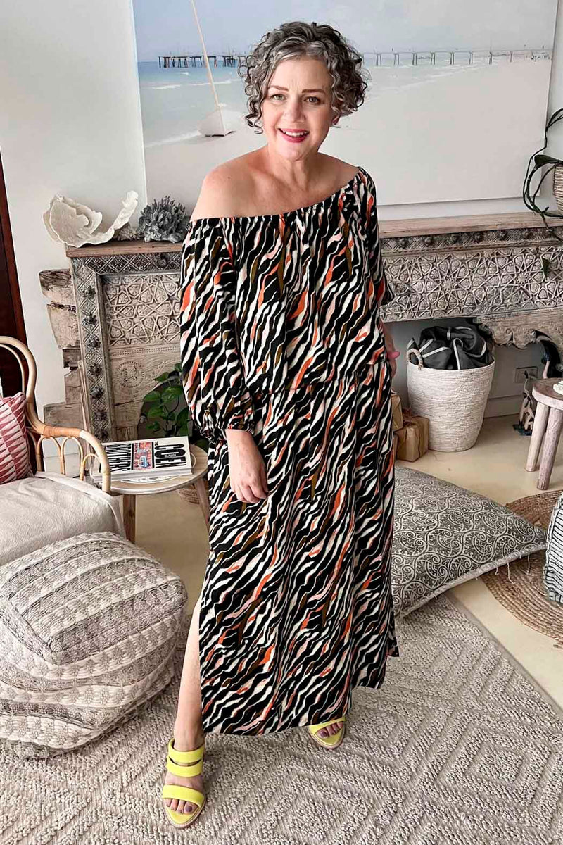 Multi Animal Off Shoulder Dress Nt