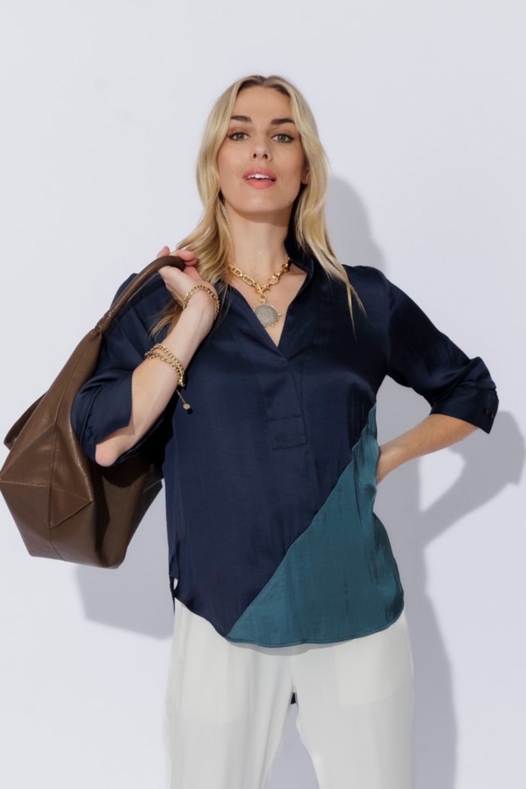 Navy Spliced Milan Blogger Shirt