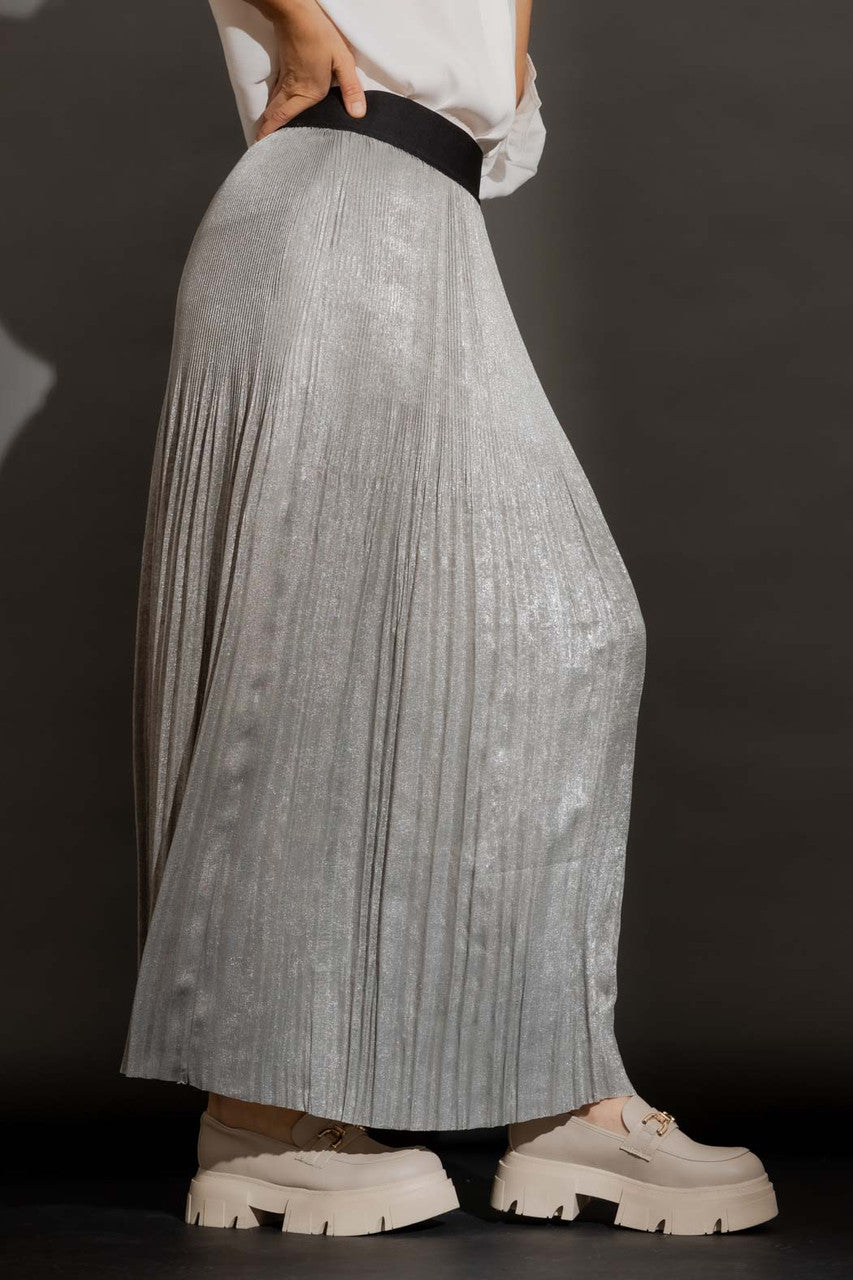 Silver Metallic Pleat Skirt Silver S