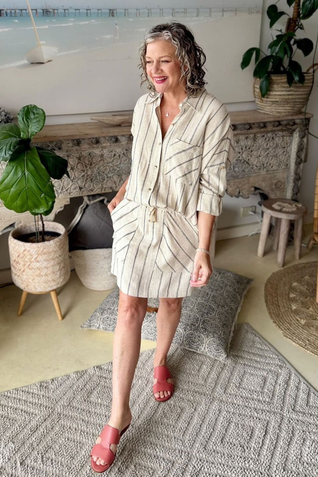 Oatmeal Linen Sport Mini Skirt