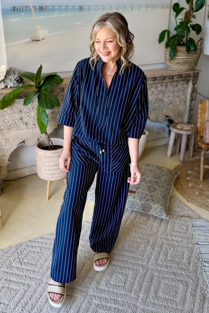 Navy Linen Oversized Blogger Shirt