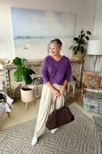 Purple Fluffy V Neck Jumper
