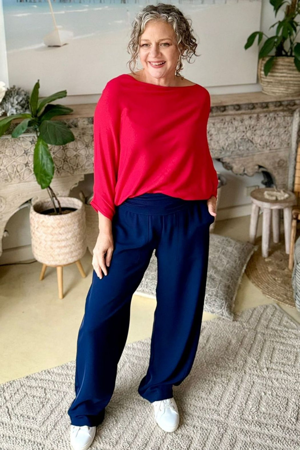 Red Knit Drape Top