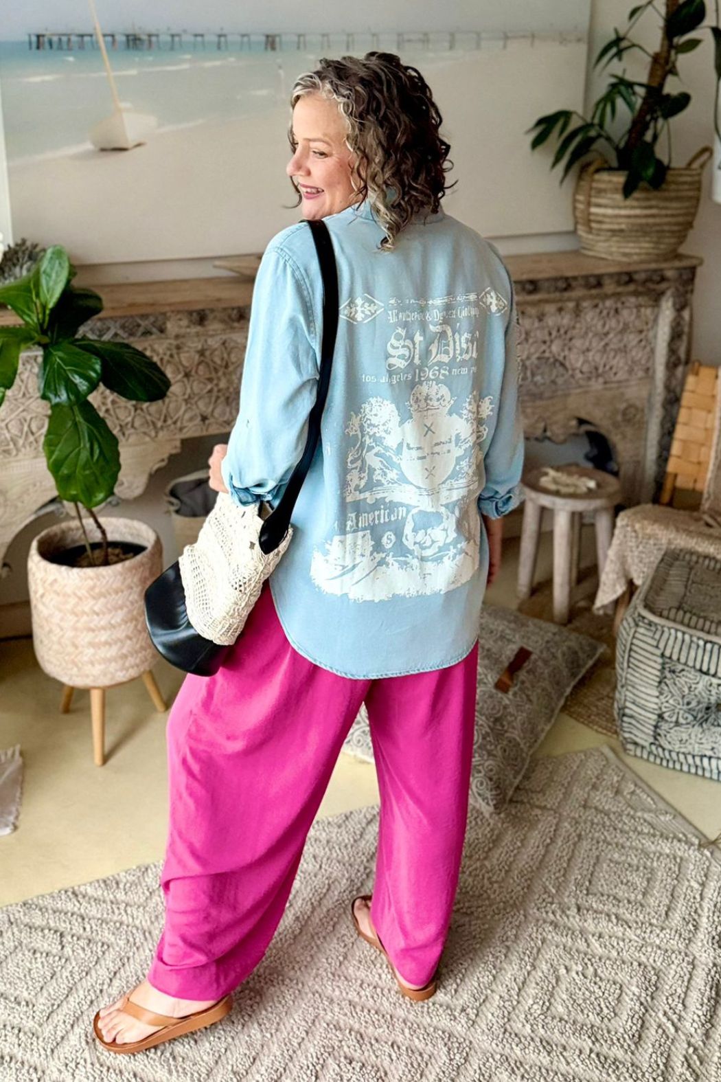 Light Denim Tencel Print Back Blogger Shirt