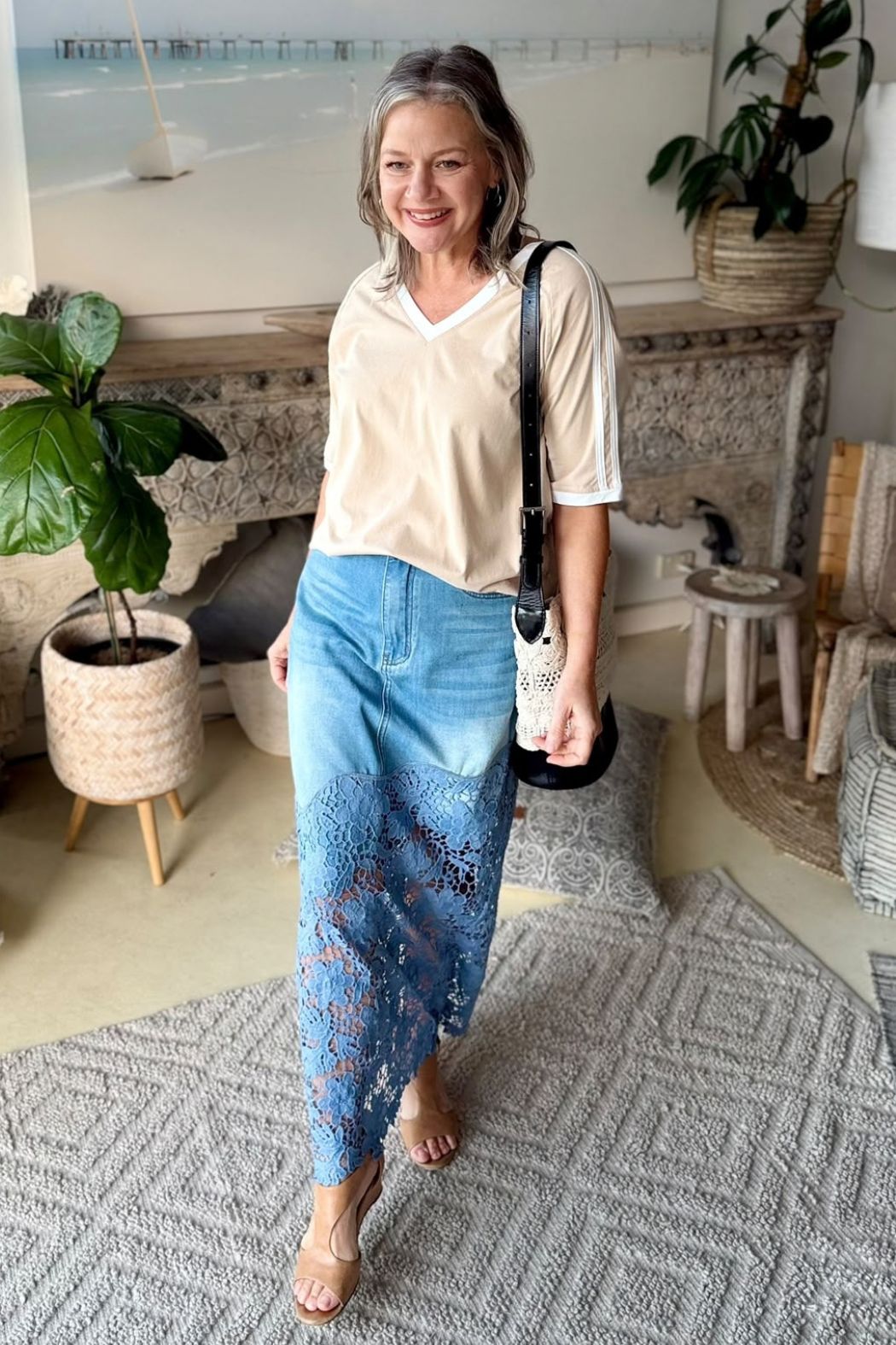 Blue Lace Denim Skirt