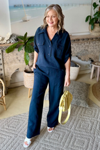 Navy Washed Linen Naples Pant