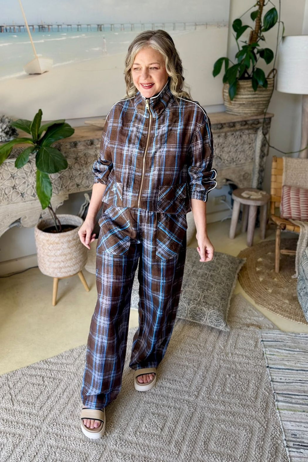 Venice Check Tencel Linen Jacket