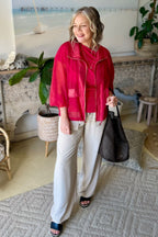Red Organza Funnel Jacket