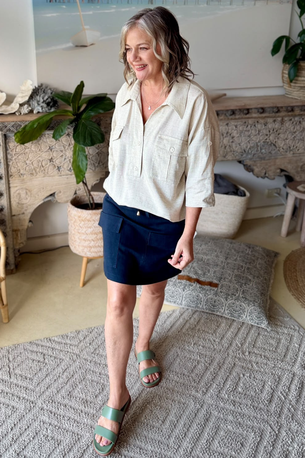 Navy Washed Linen Naples Skirt