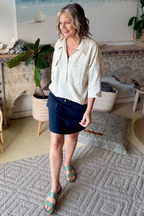 Navy Washed Linen Naples Skirt