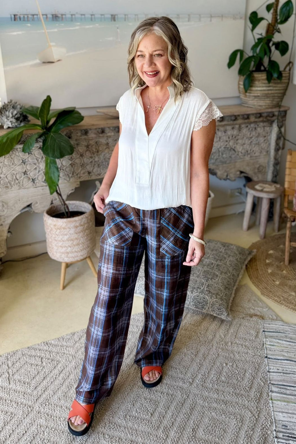 Venice Check Tencel Linen Pant