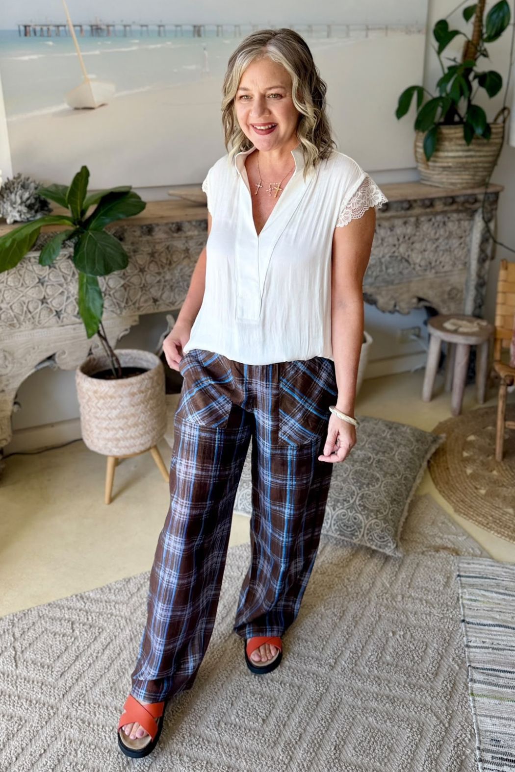 Venice Check Tencel Linen Pant