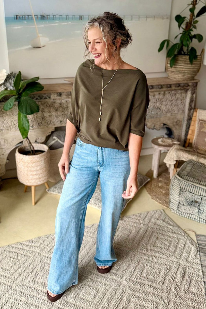 Light Denim Stretch Wide Leg Jean