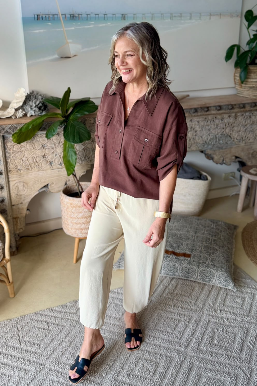Chocolate Washed Linen Naples Shirt