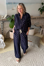 Navy Linen Drawstring Pant