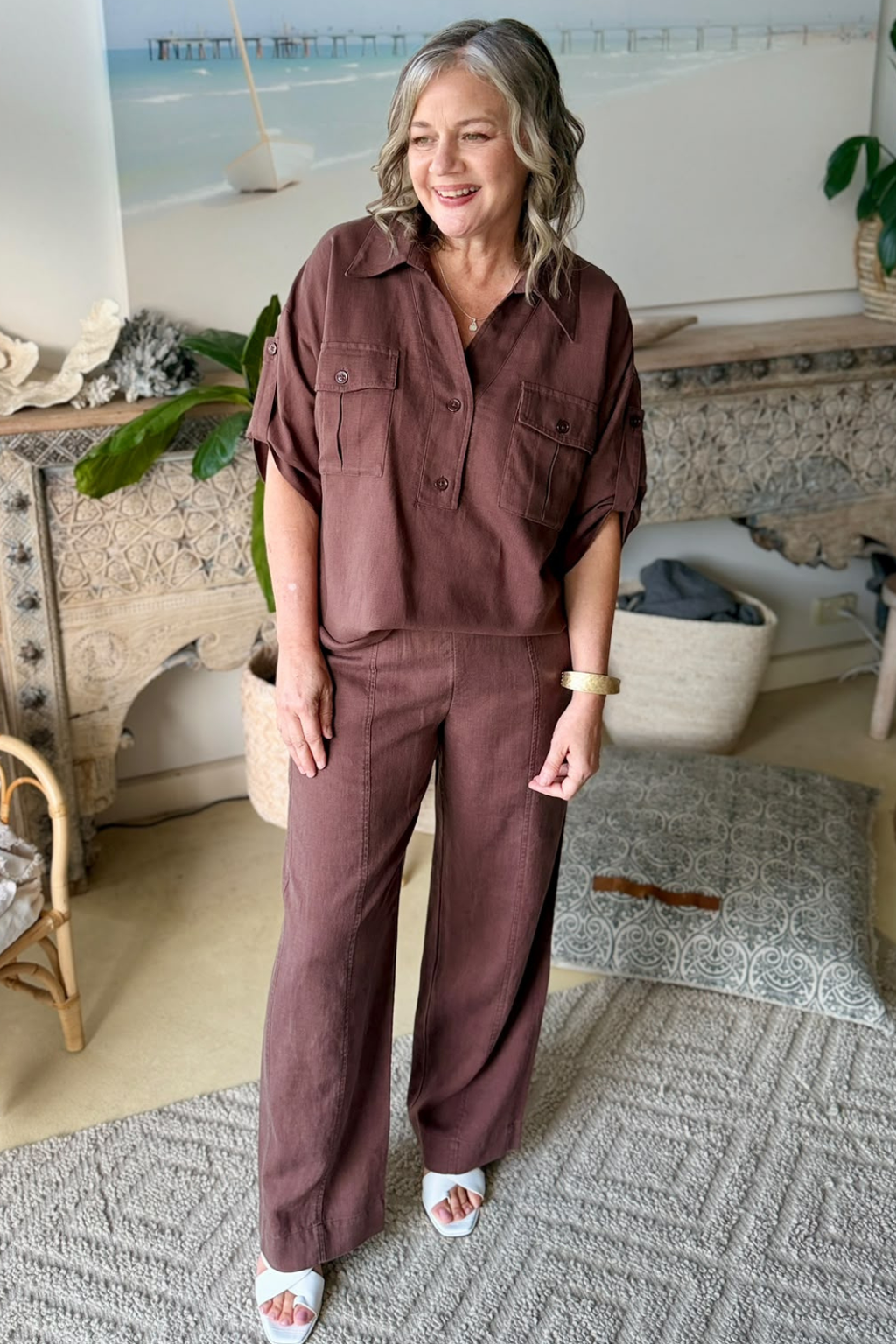 Chocolate Washed Linen Naples Pant