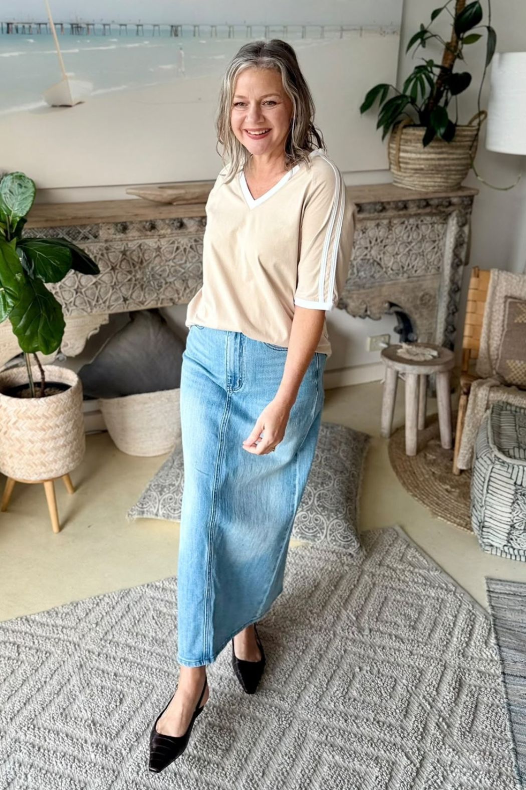 Blue Denim Maxi Skirt