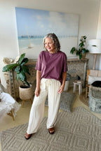 Plum Oversized Stripe Sleeve T-Shirt