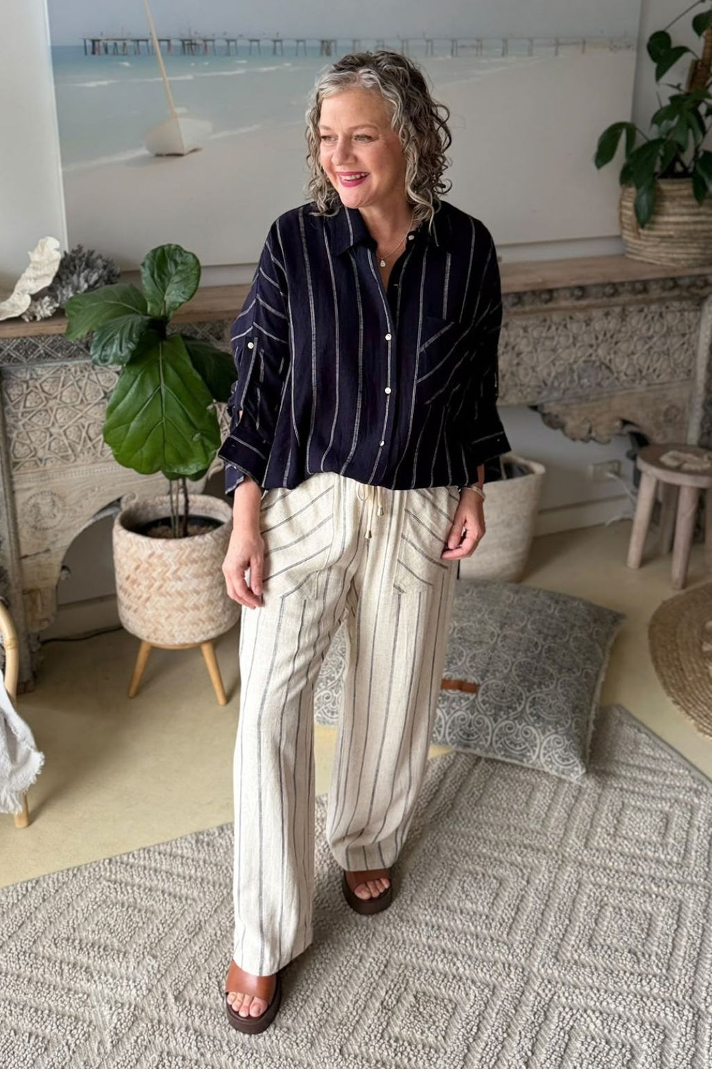 Oatmeal Linen Drawstring Pant