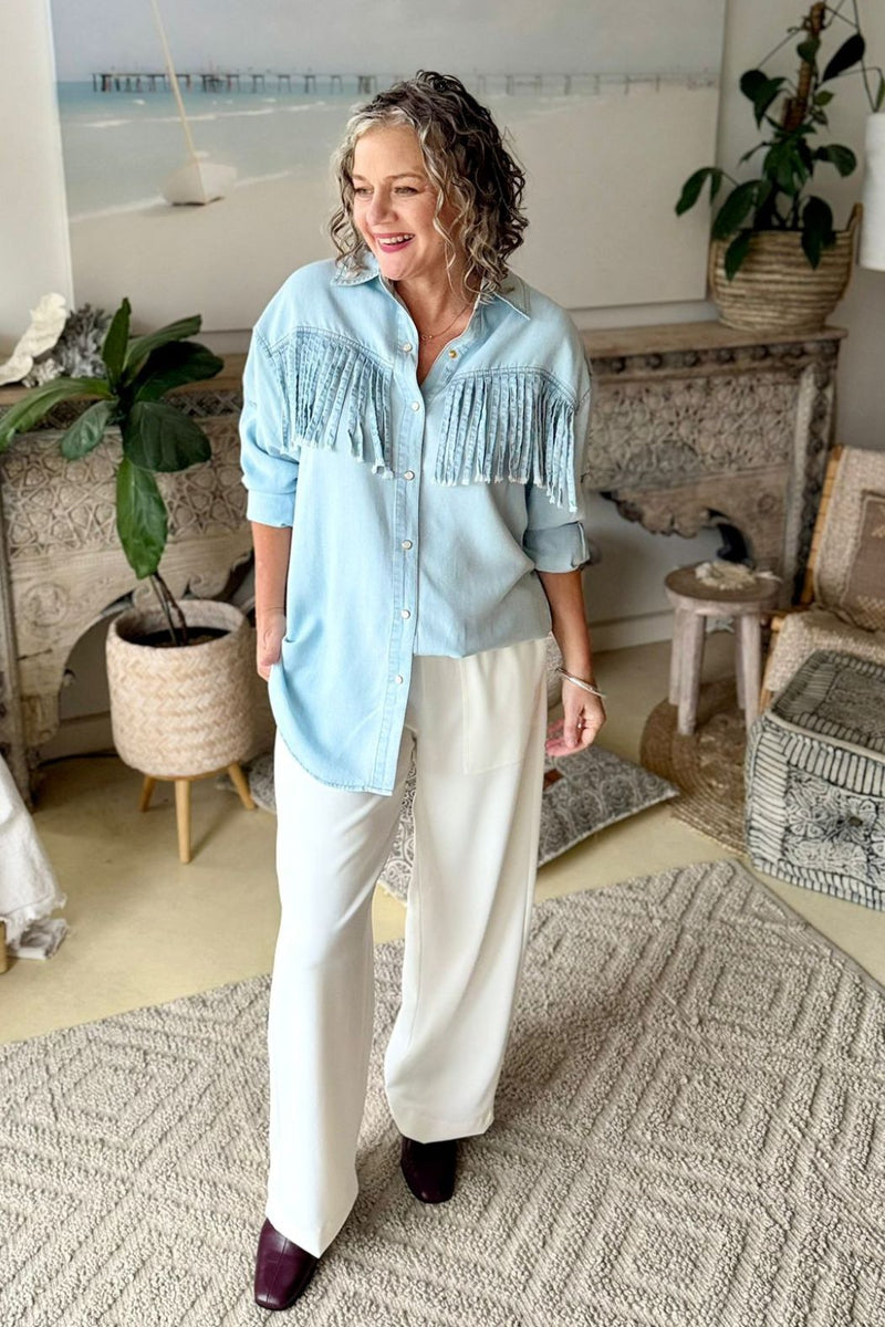 Light Denim Tencel Fringed Shirt