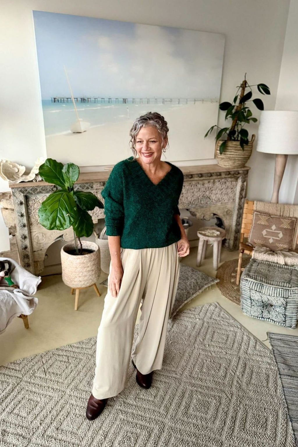 Forest Fluffy V Neck Jumper