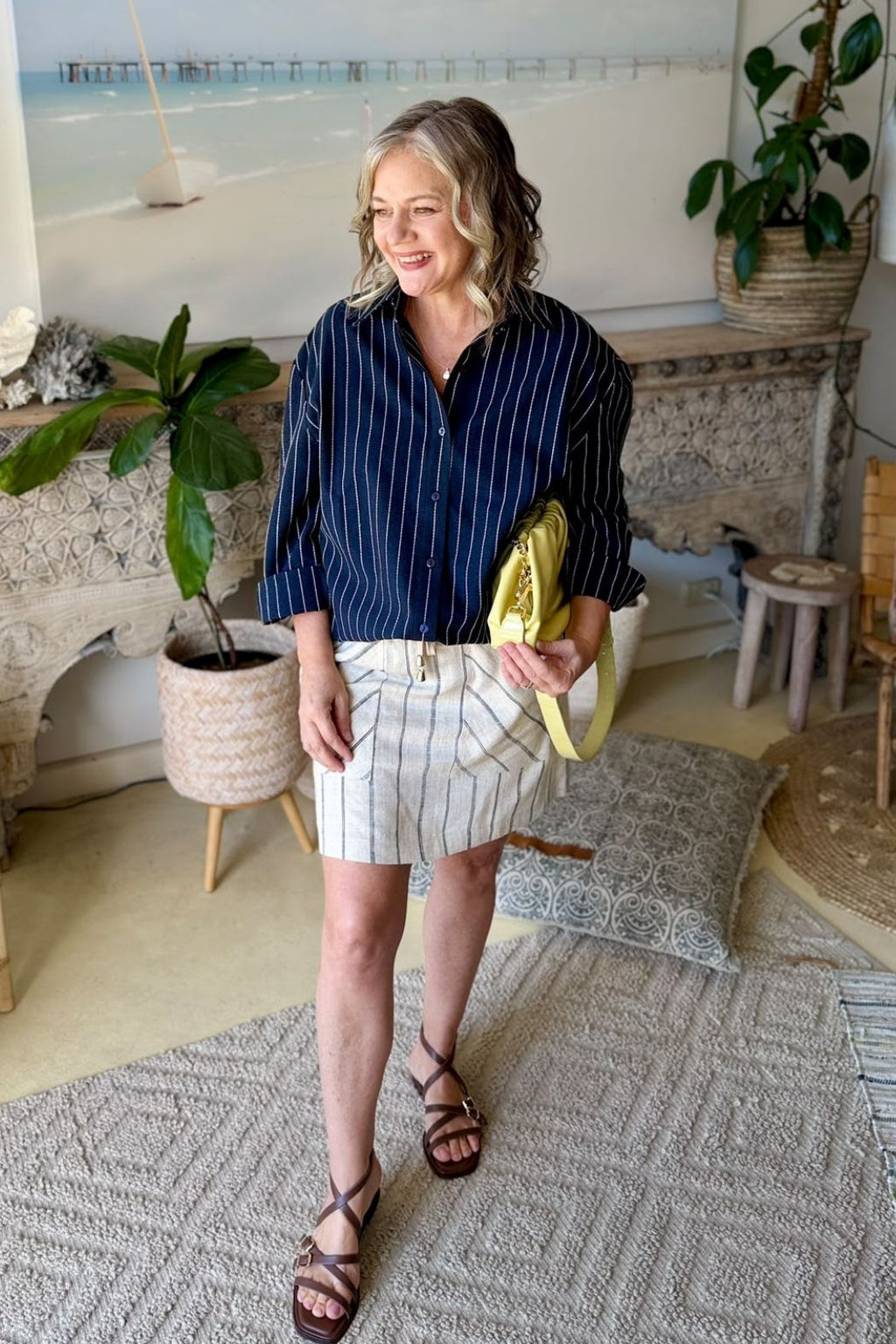 Navy Linen Boyfriend Shirt