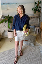 Navy Linen Boyfriend Shirt