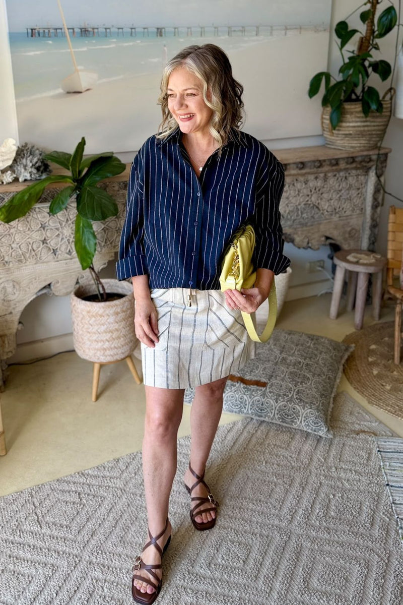 Navy Linen Boyfriend Shirt