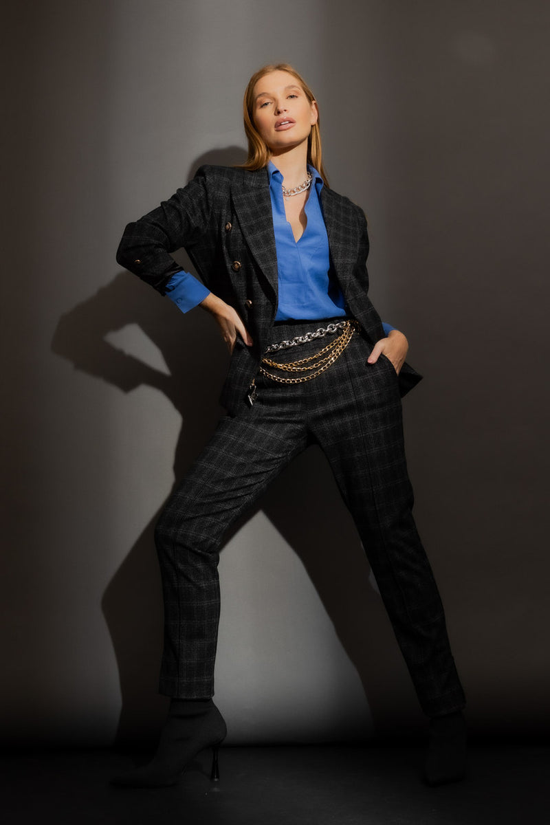 Charcoal Check Sisca Belt Blazer Charcoal Check