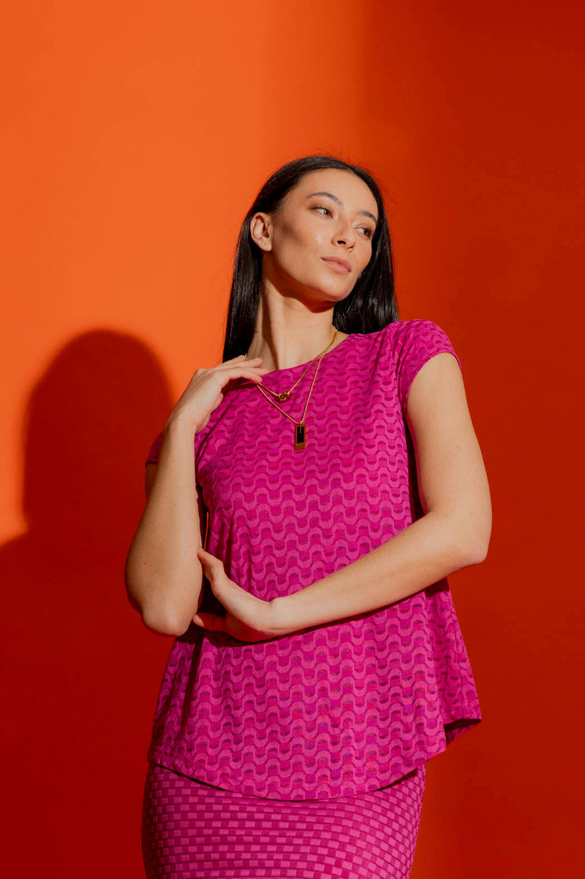 Pink Wave Bell Cap Sleeve Top