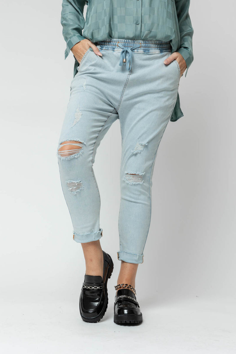 Light Denim Drawstring Jean