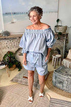 Chambray Cotton Off Shoulder Top NT