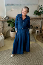 Dark Denim Tencel Pleat Skirt