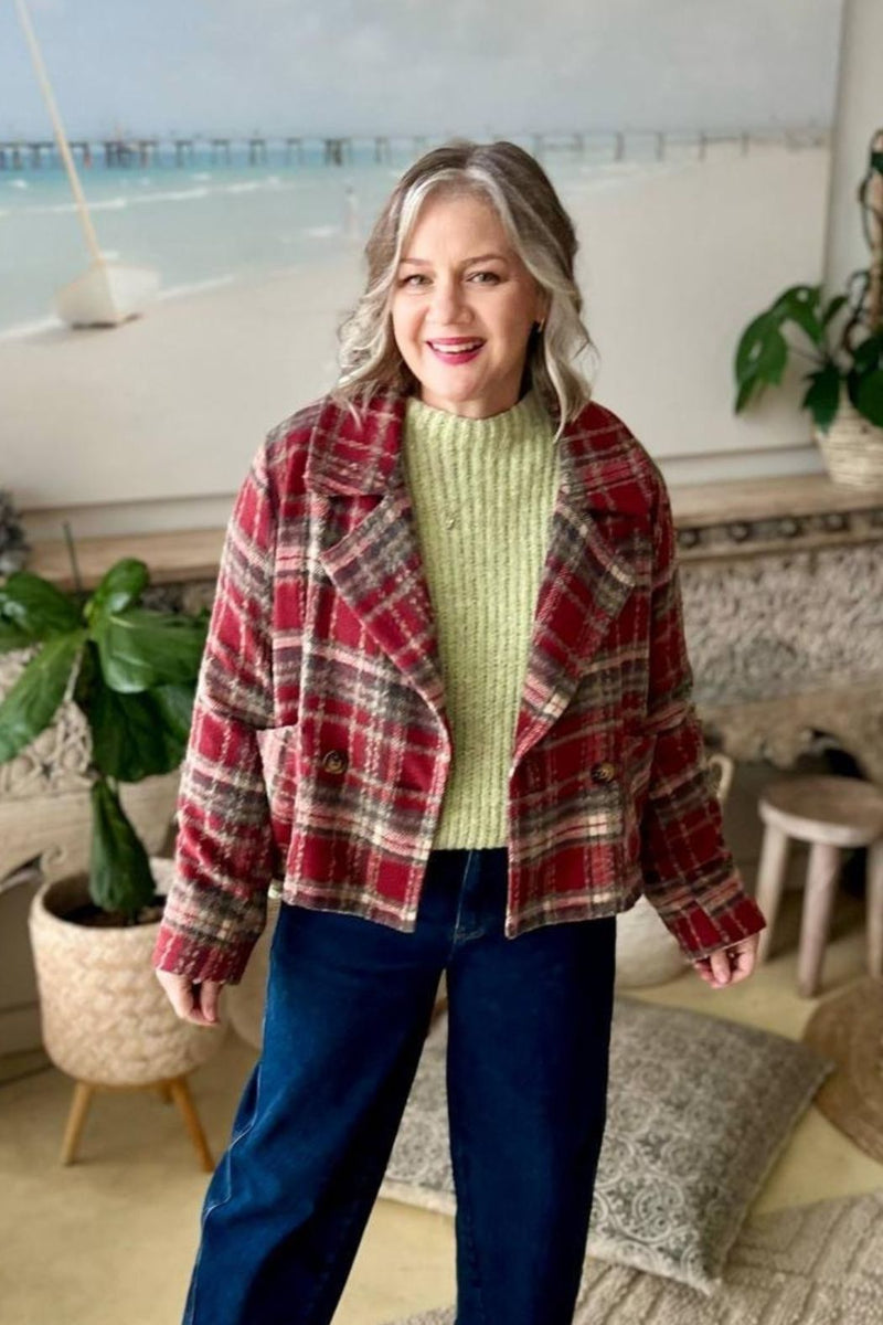 Red Check Crop Jacket