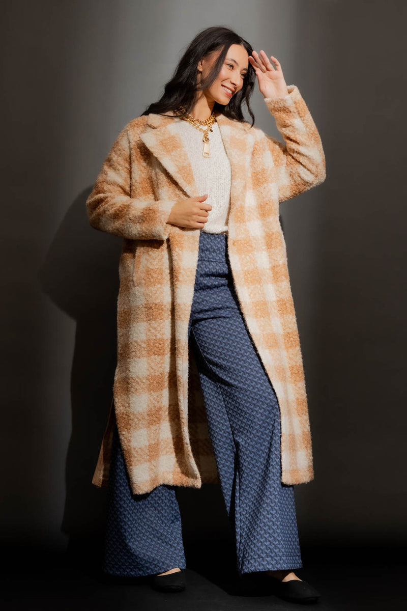Oatmeal Check Zip Coat