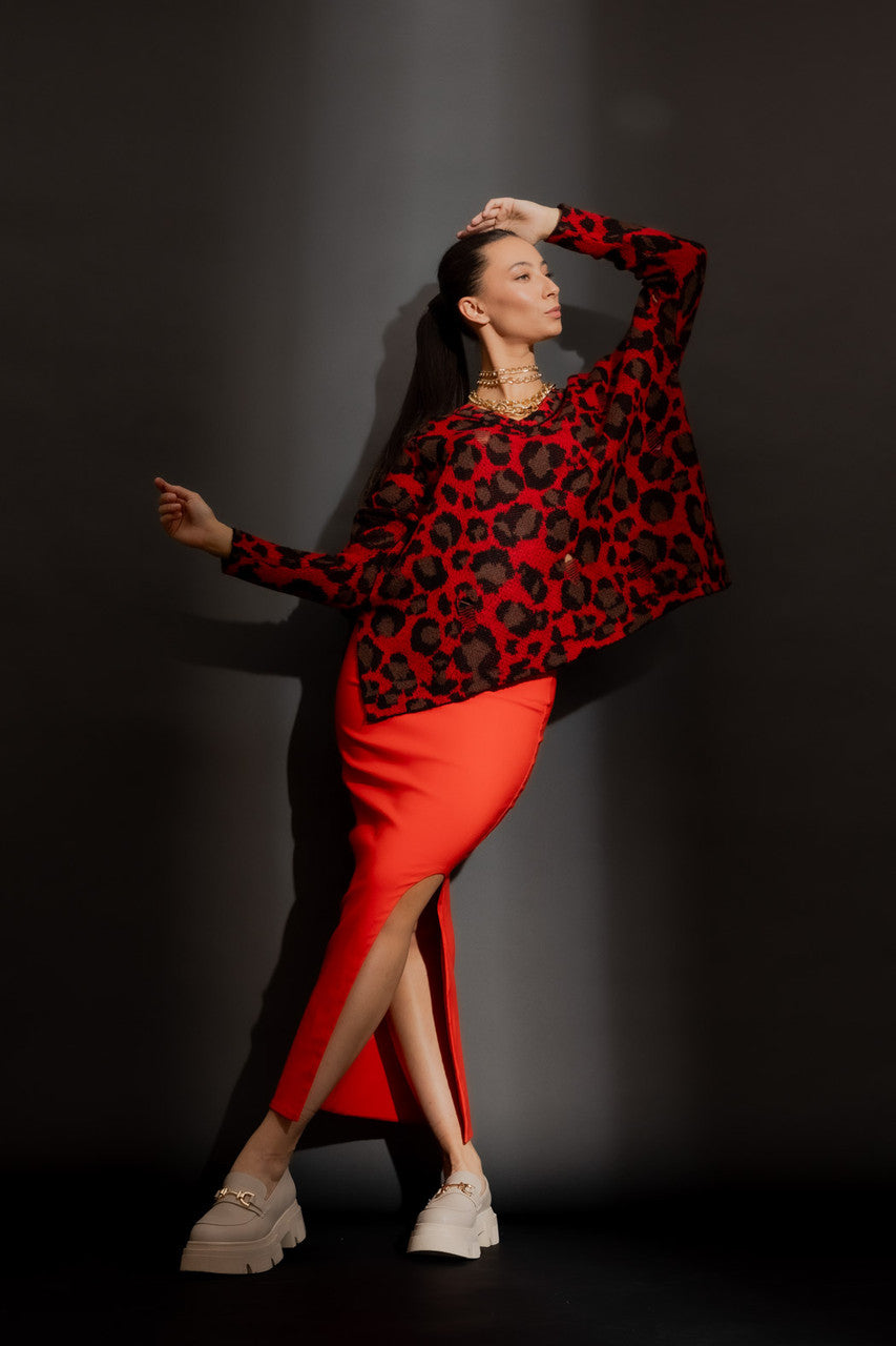 Orange Bengaline Cut Out Skirt