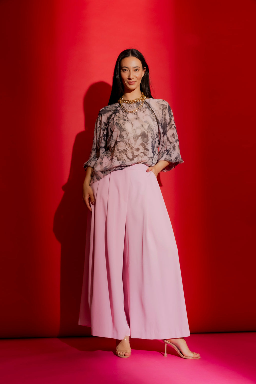 Soft Pink Chiffon Boho Blouse Soft Pink