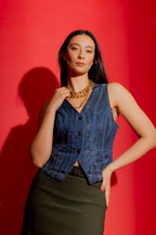 Black Foil Denim Vest
