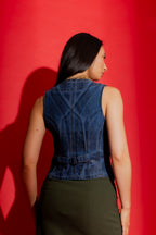 Black Foil Denim Vest