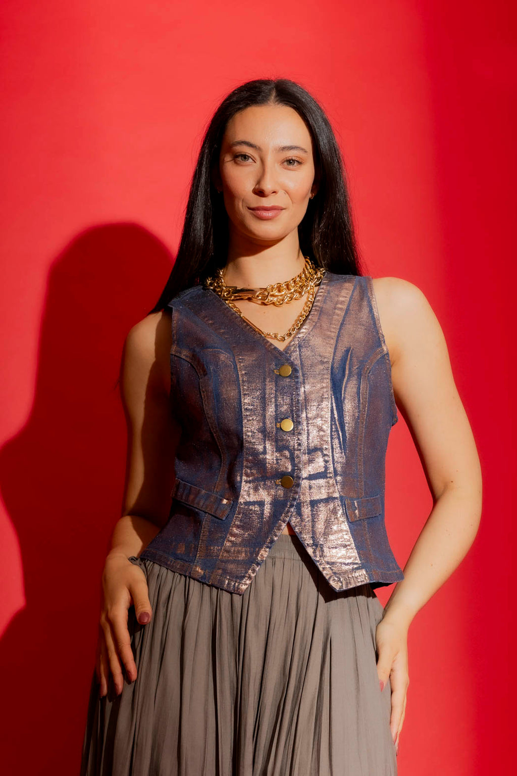 Copper Foil Denim Vest