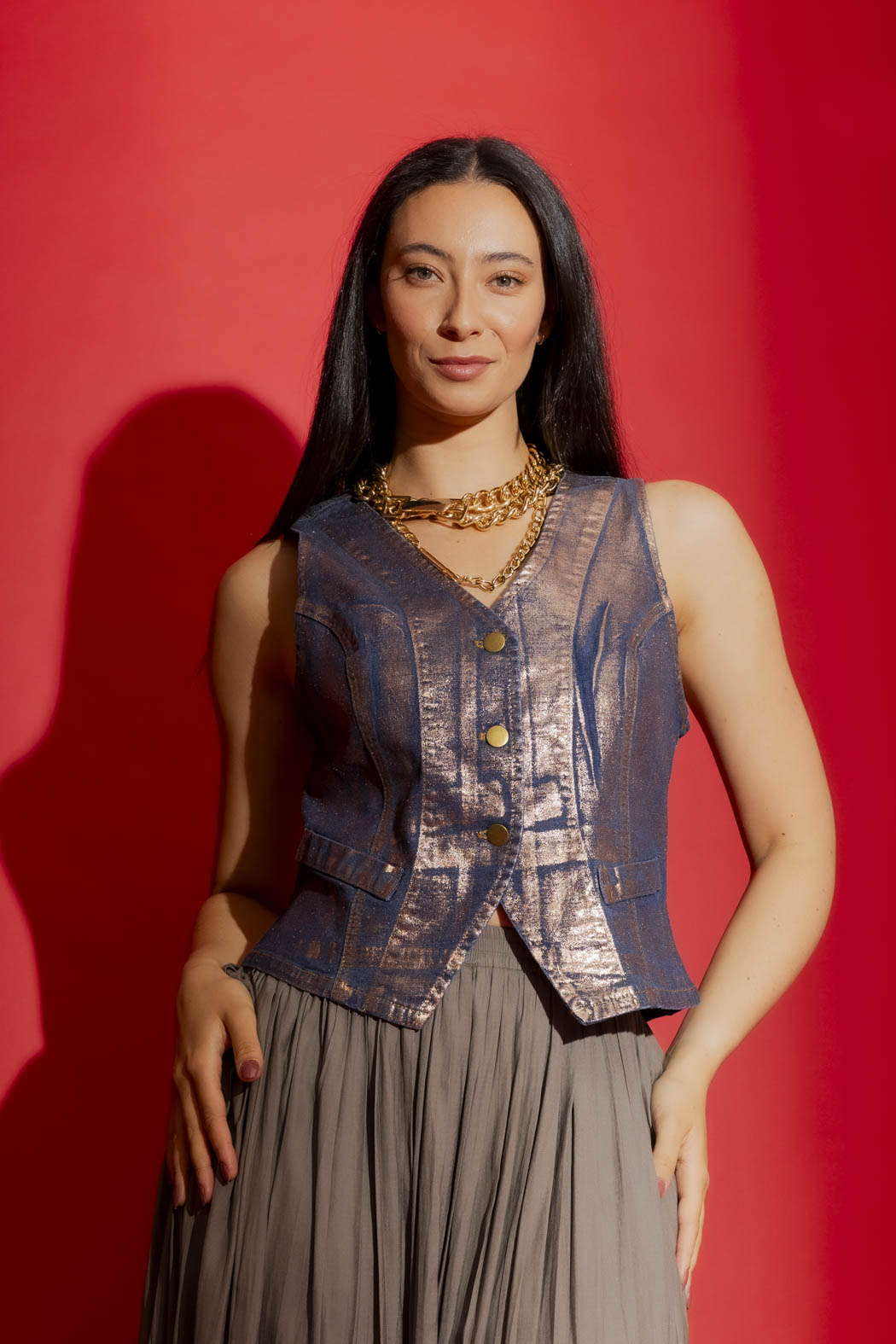 Copper Foil Denim Vest