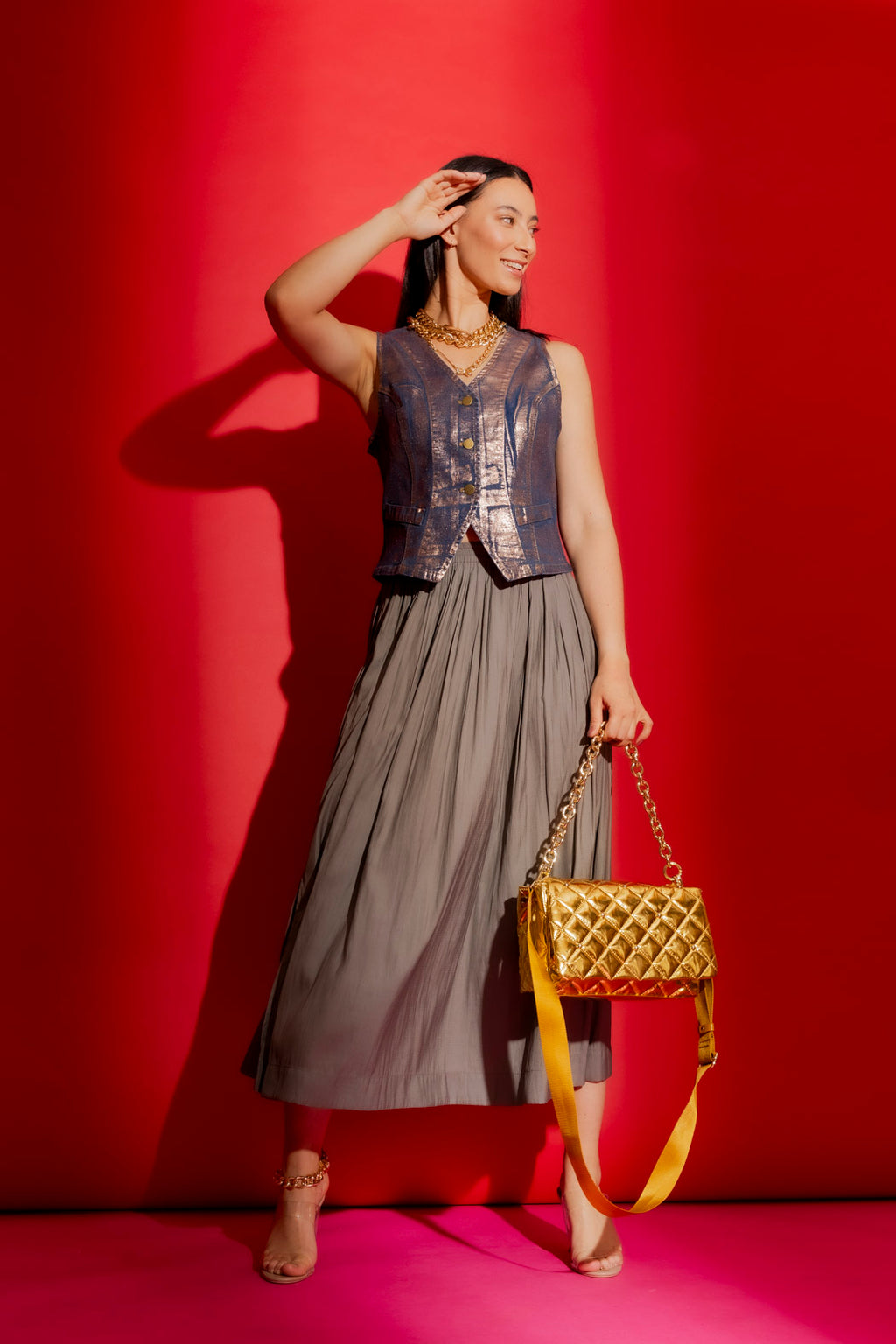 Taupe Silky Pleat Skirt