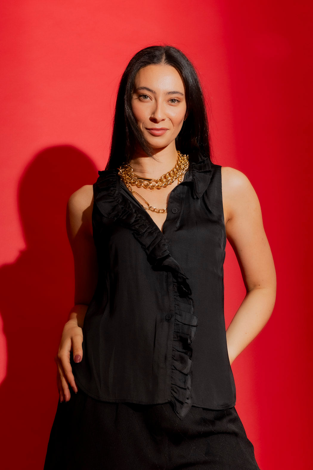 Black Double Ruffle Cami