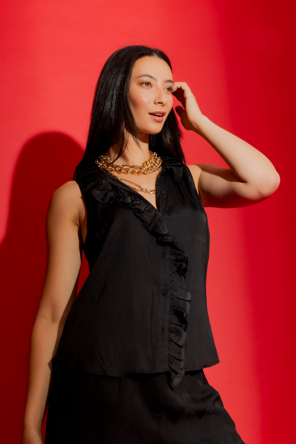 Black Double Ruffle Cami