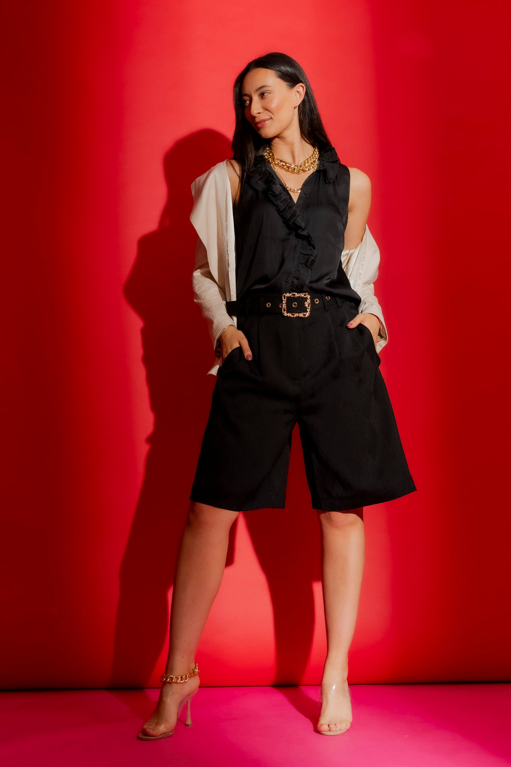 Black Double Ruffle Cami