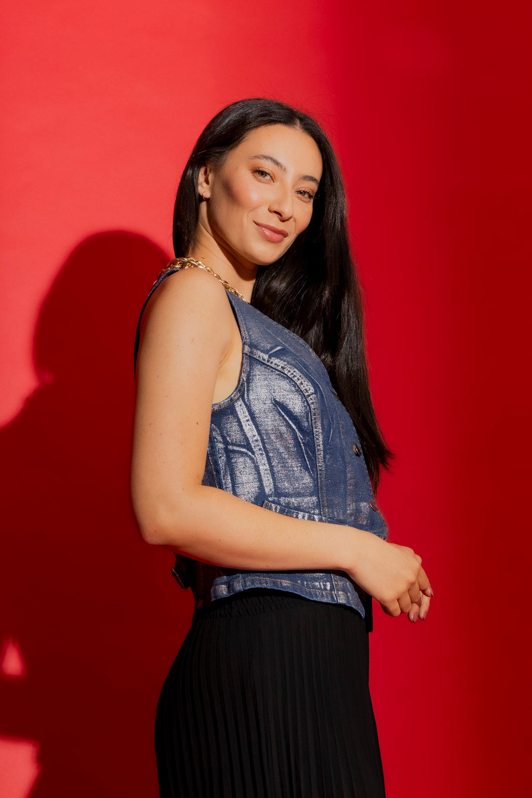 Silver Foil Denim Vest