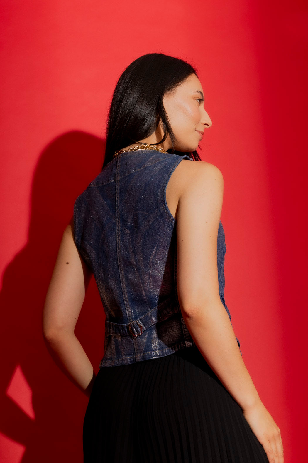 Silver Foil Denim Vest