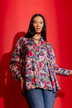 Blue Floral Stand Collar Shirt Blue Floral