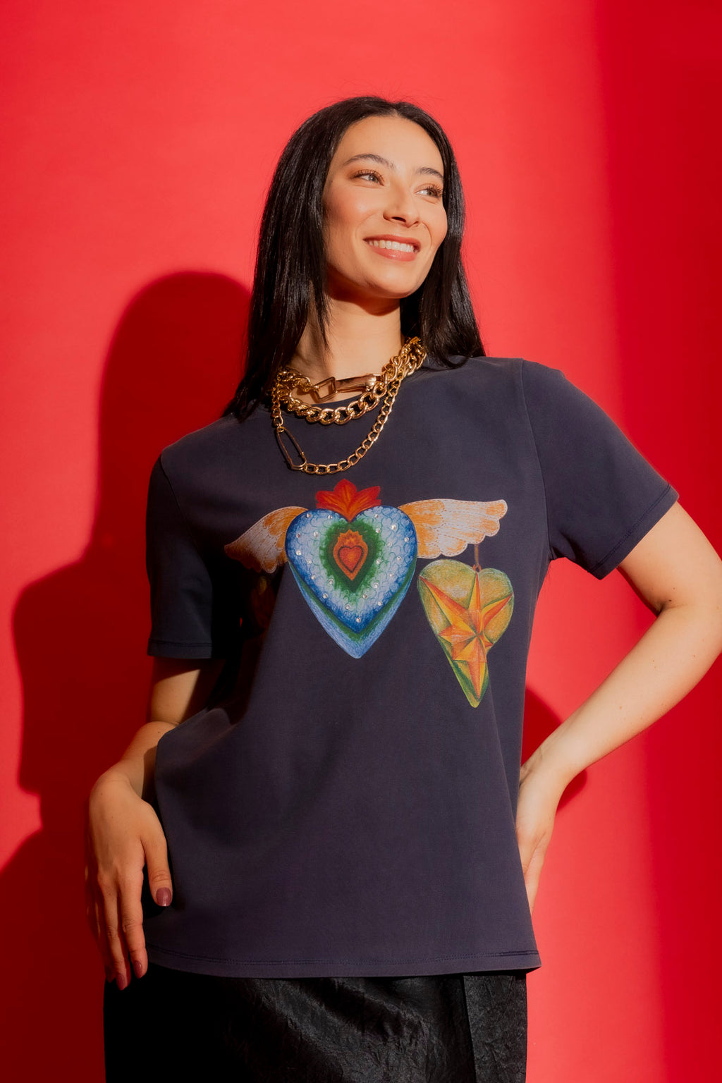 Navy Washed Heart Tee